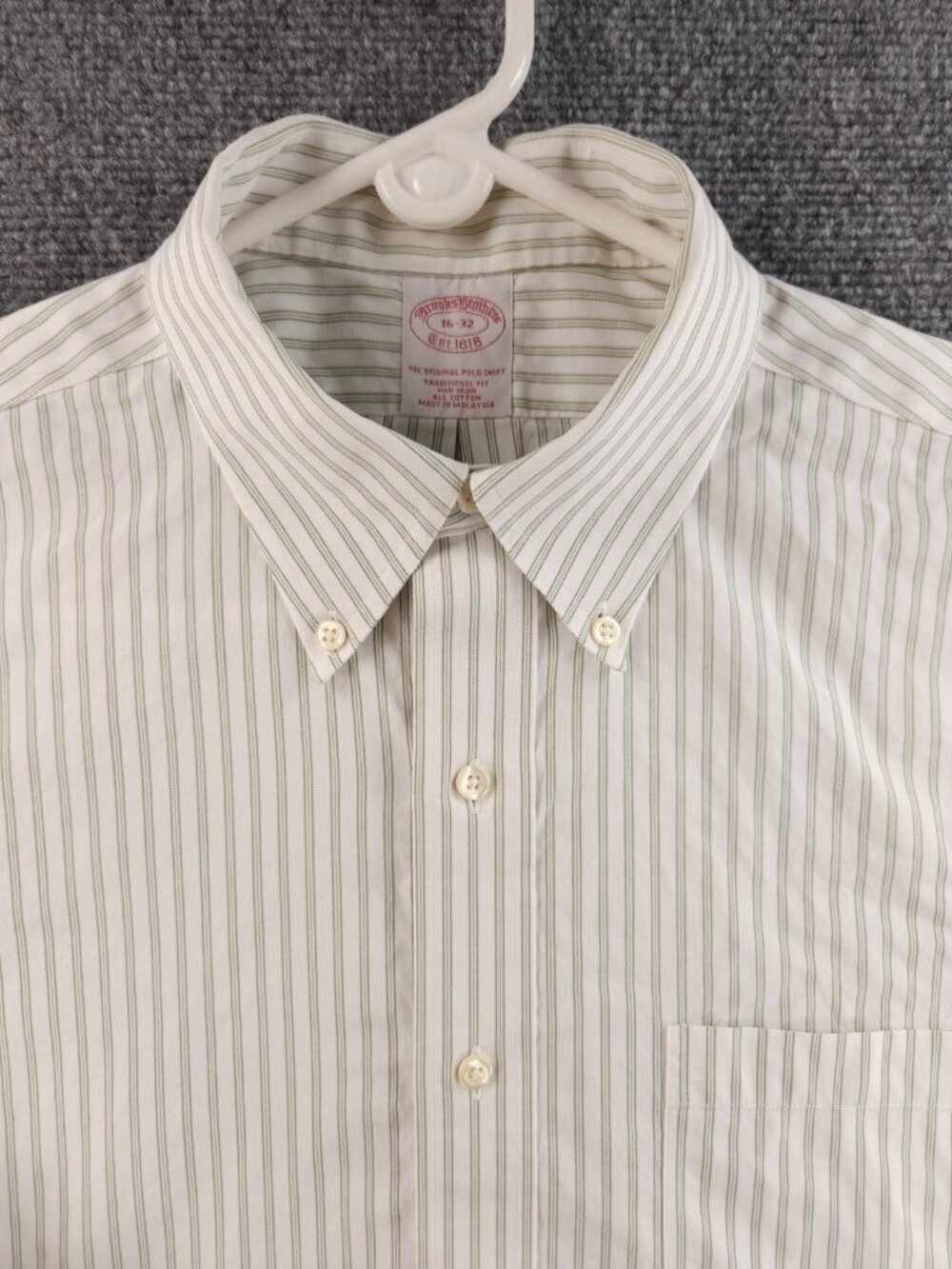 Brooks Brothers 16 32 Traditional Button-Down Striped Non-Iron Cotton Green Mens